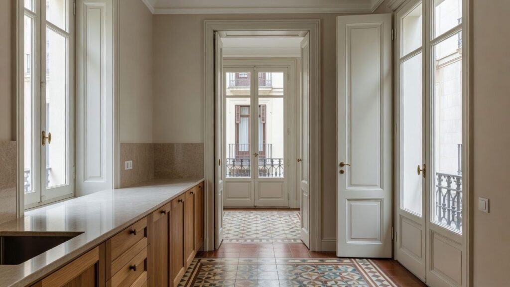 La cocina y la galería en las fincas del Eixample